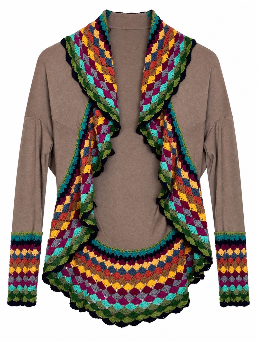 Giddy Up Glamour Small Crochet Trim Open Front Cardigan Boho Waterfall